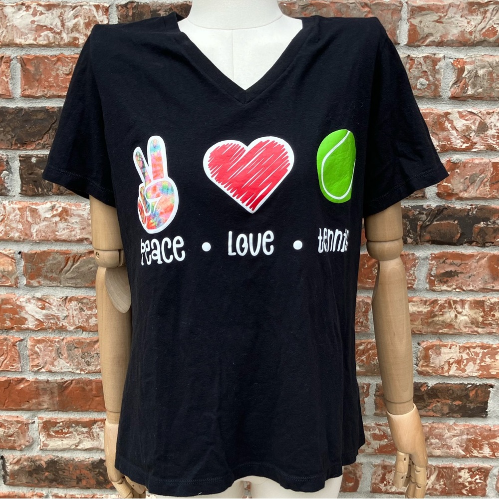 TENNIS! Peace Love & Tennis Bella Canvas black t shirt / L / Excellent condition